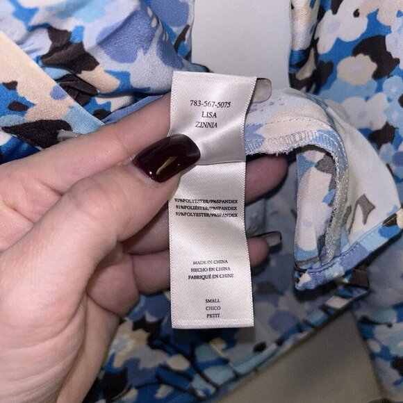 RAILS Lisa Blue Floral Ruched Button-up Collar Long Sleeve Blouse Top Size Small - Picture 8 of 9